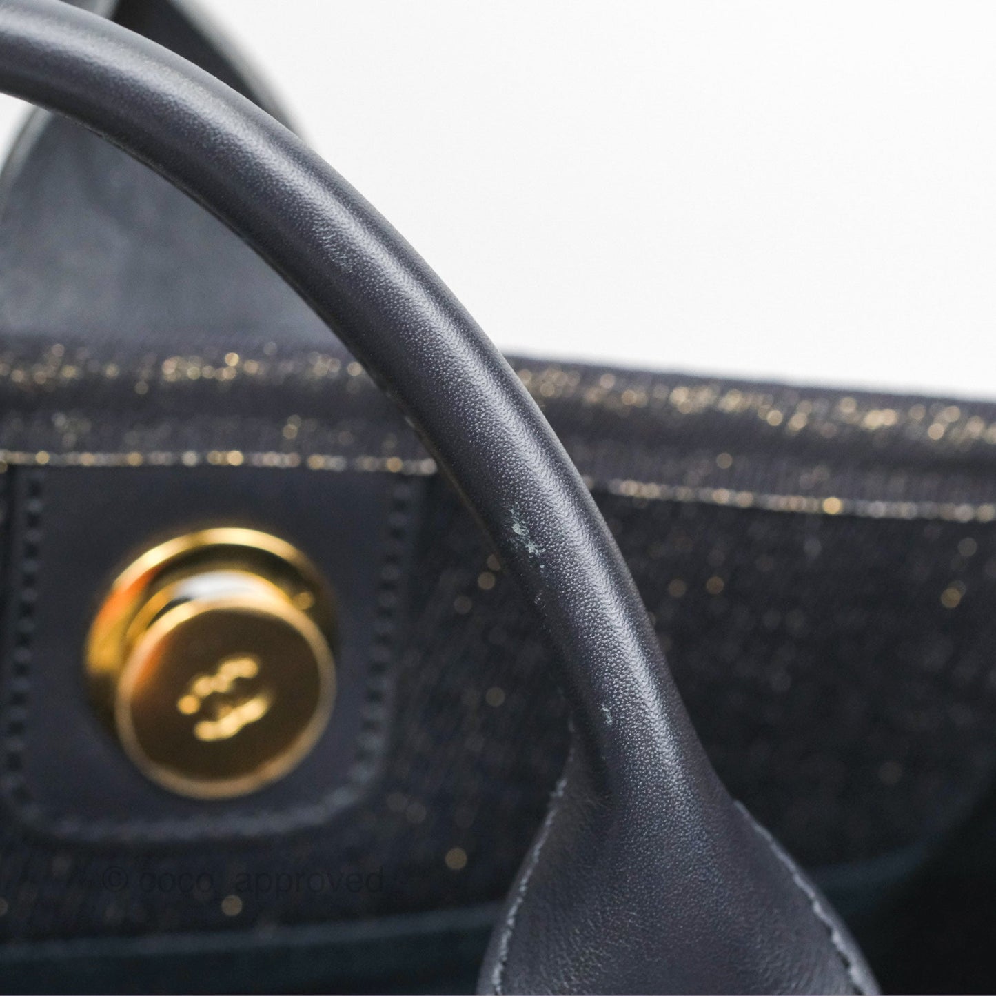Chanel Large Deauville Navy Glitter Canvas Gold Hardware