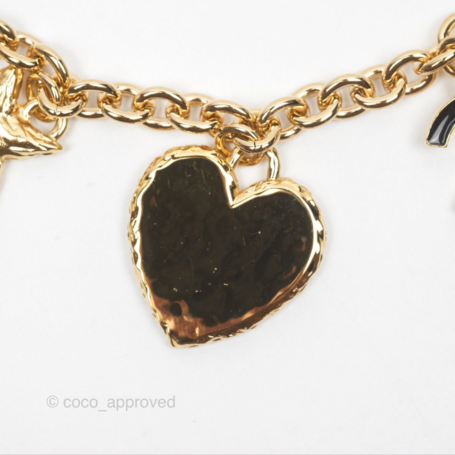 Chanel Black CC Heart Lucky Clover Chain Belt Gold Tone 24P