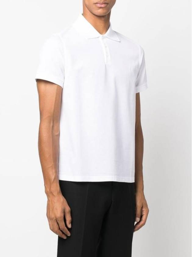 Luxury Saint Laurent Men's Monogram Cotton Short Sleeve Polo Shirt White