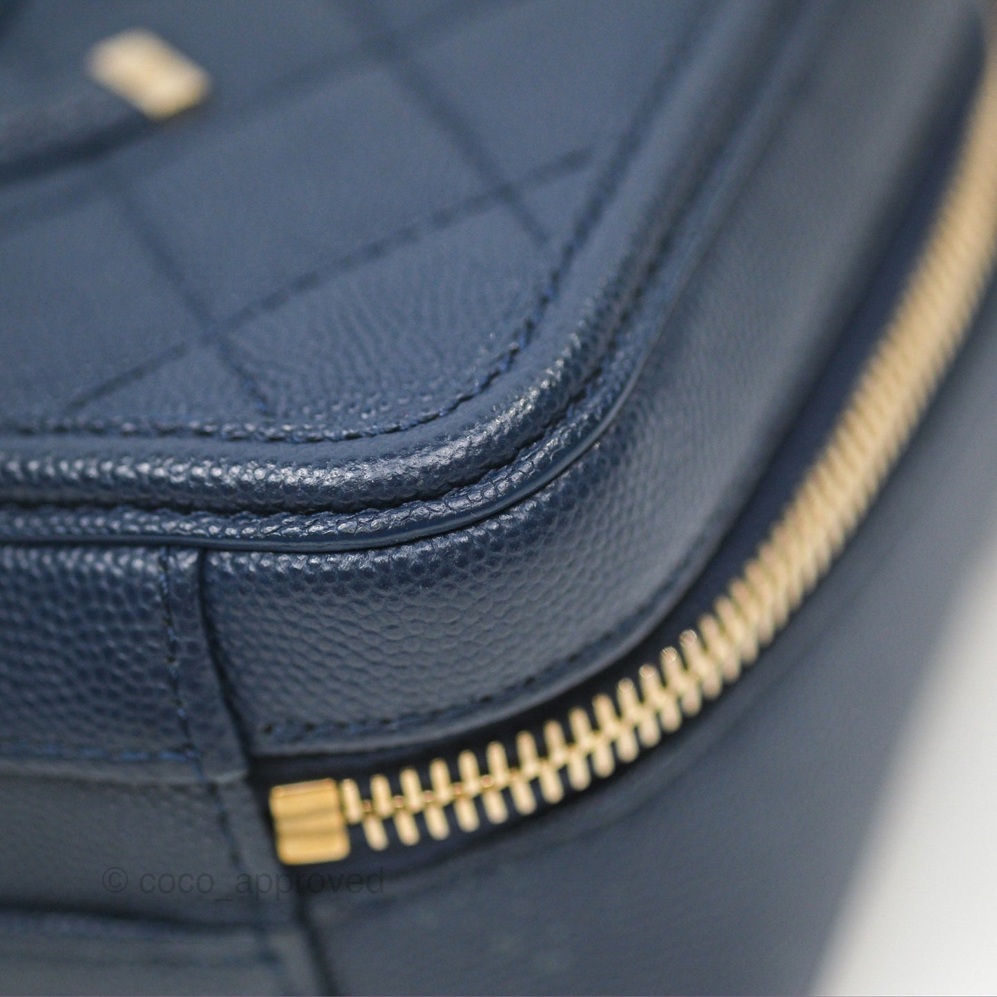 Chanel Quilted Small CC Filigree Vanity Case Navy Caviar Gold Hardware