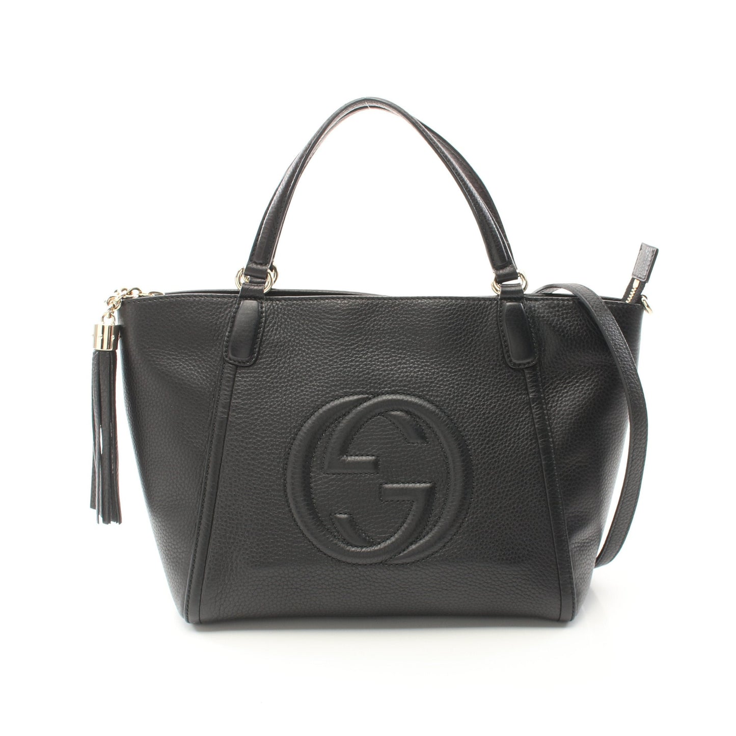 Luxury Gucci Trending 2025 Soho Interlocking G Handbag Leather Black Tassel 2WAY