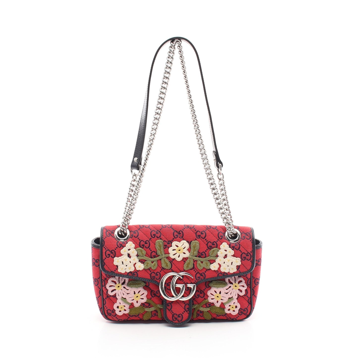 Luxury Gucci Trending 2025 GG Marmont Quilting Small GG canvas Chain shoulder bag Flower Canvas Leather Red Multicolor 52LIMITEDEDITION