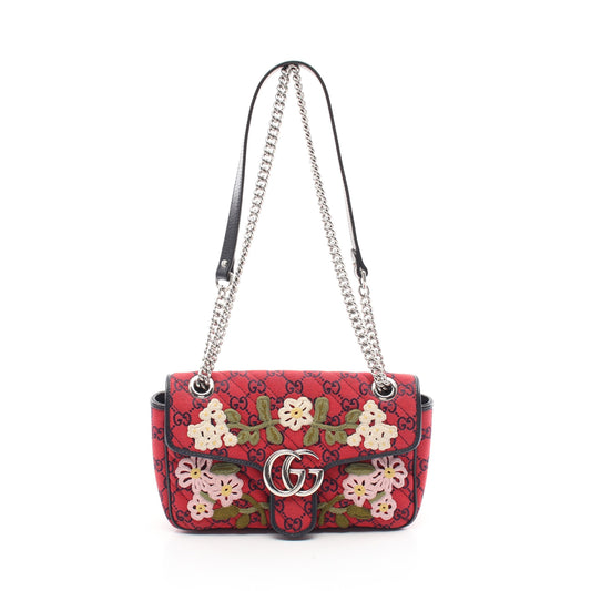 Luxury Gucci Trending 2025 GG Marmont Quilting Small GG canvas Chain shoulder bag Flower Canvas Leather Red Multicolor 52LIMITEDEDITION