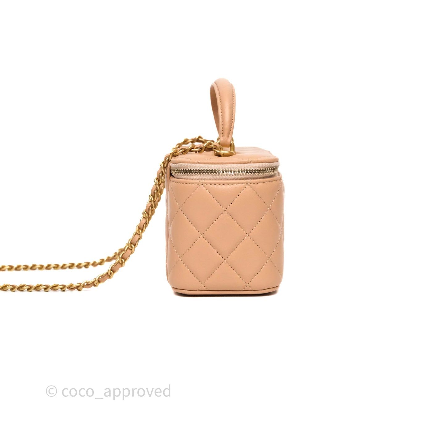 Chanel Top Handle Vanity Lambskin Beige Bag Gold Hardware