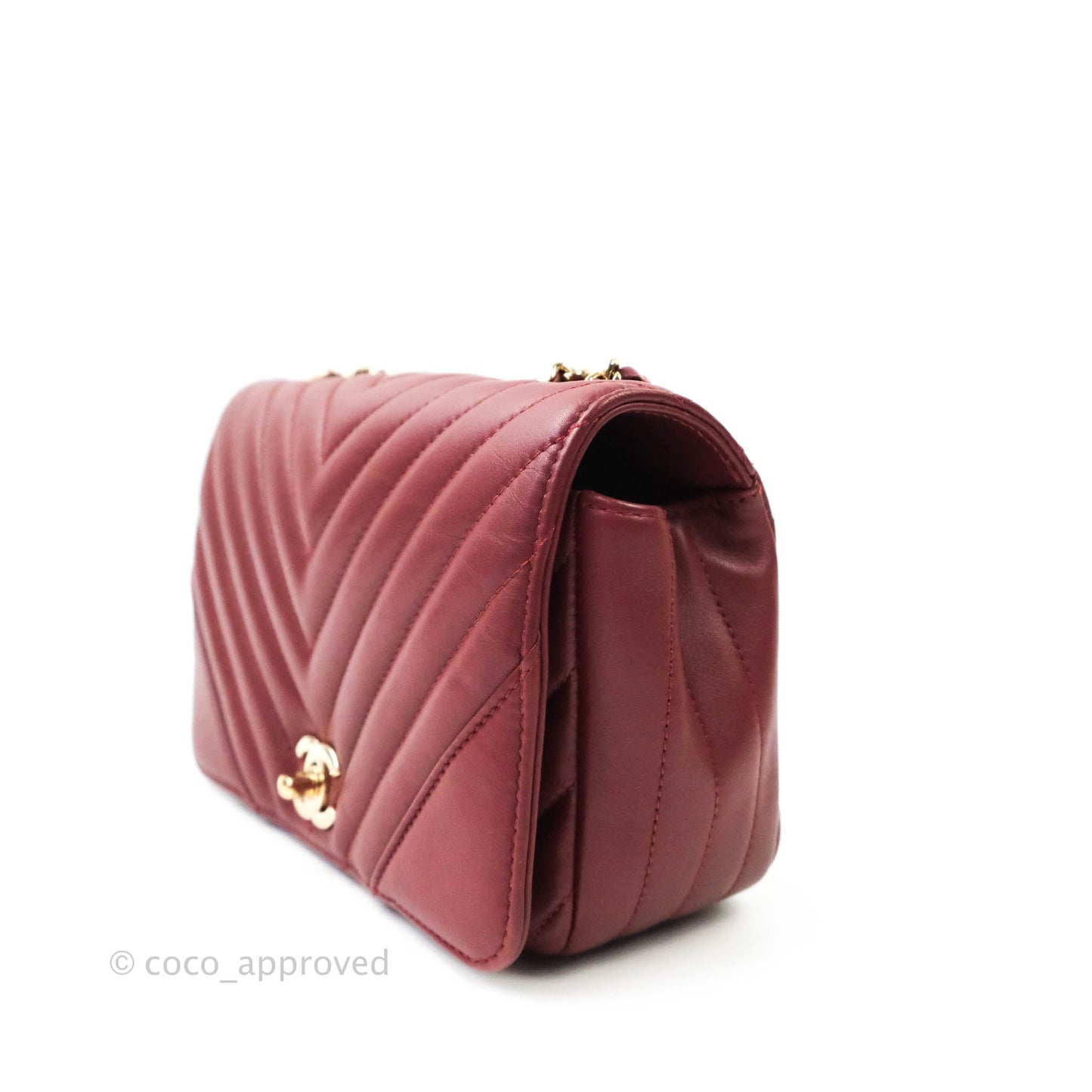 Chanel Small Statement Chevron Flap Bag Burgundy Lambskin Gold Hardware