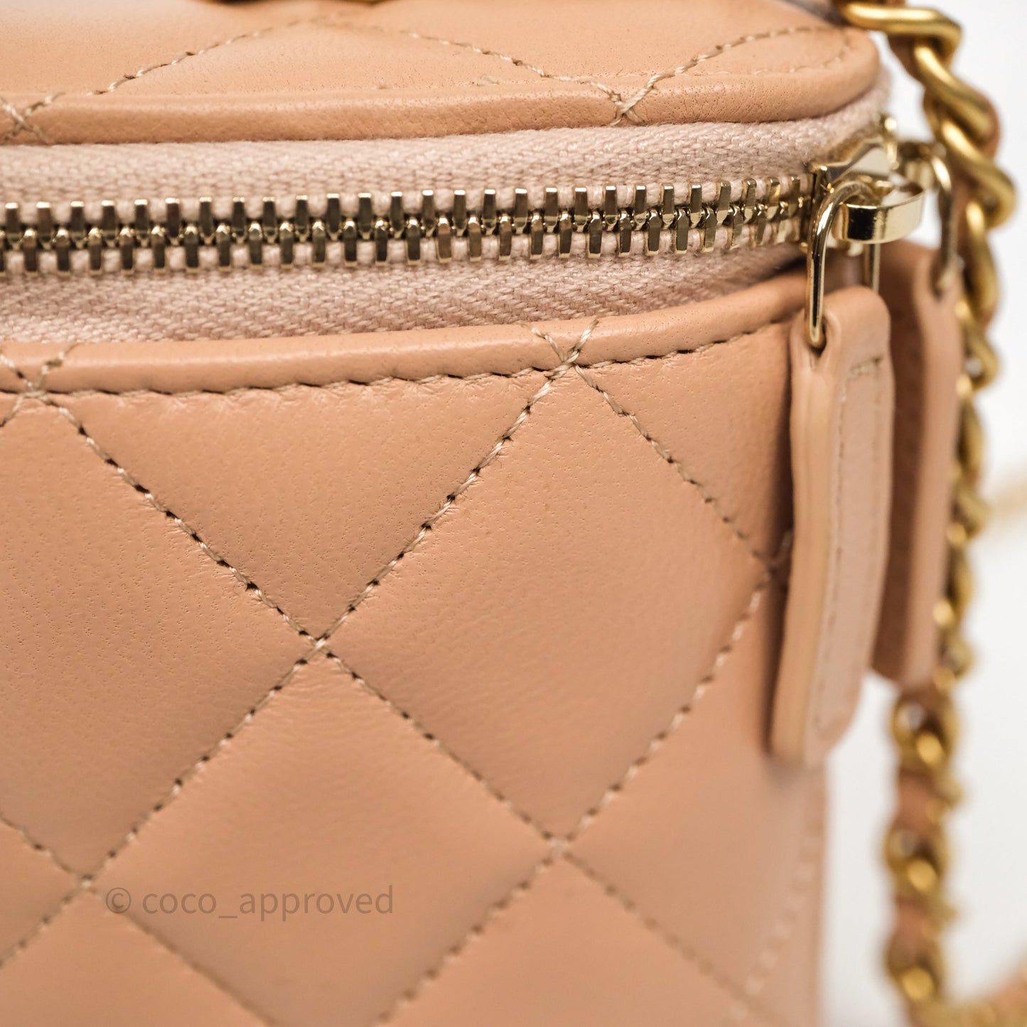 Chanel Top Handle Vanity Lambskin Beige Bag Gold Hardware