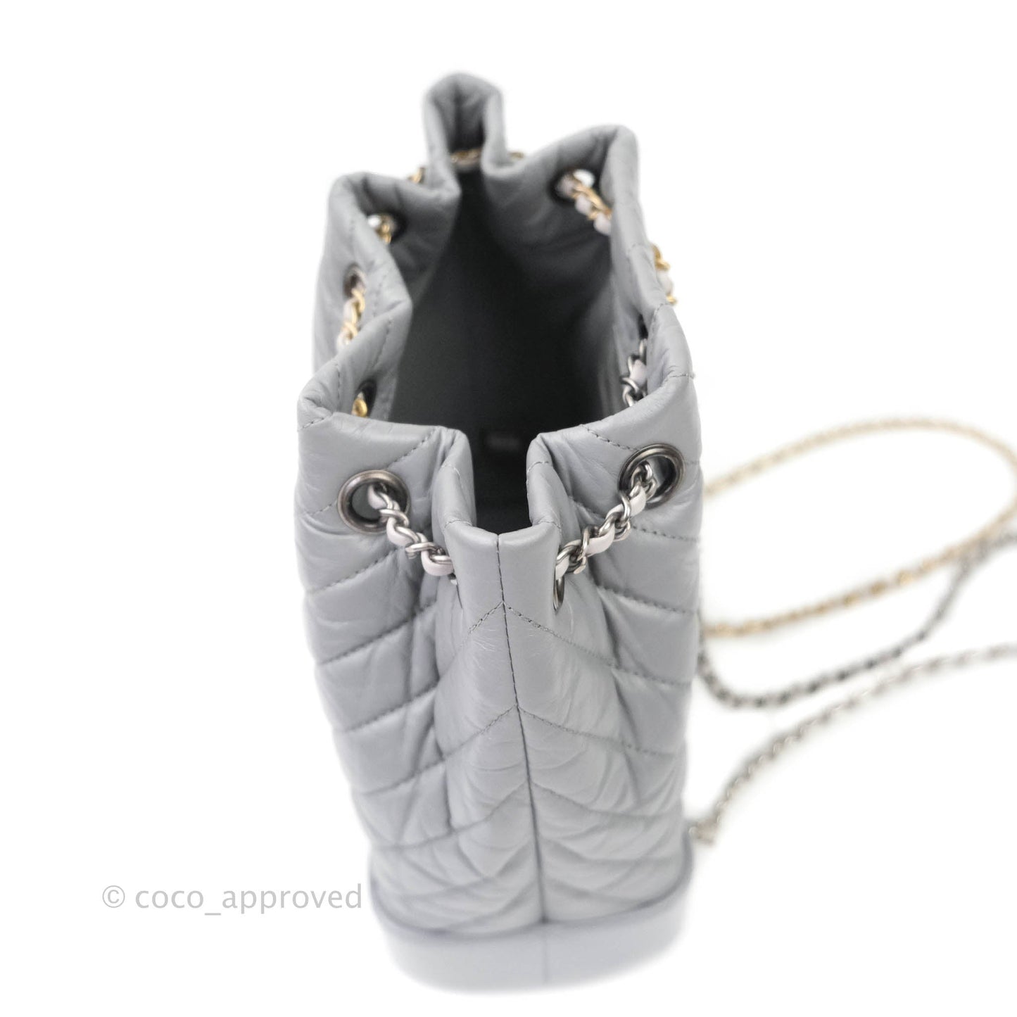 Chanel Small Chevron Gabrielle Backpack Aged Calfskin Grey