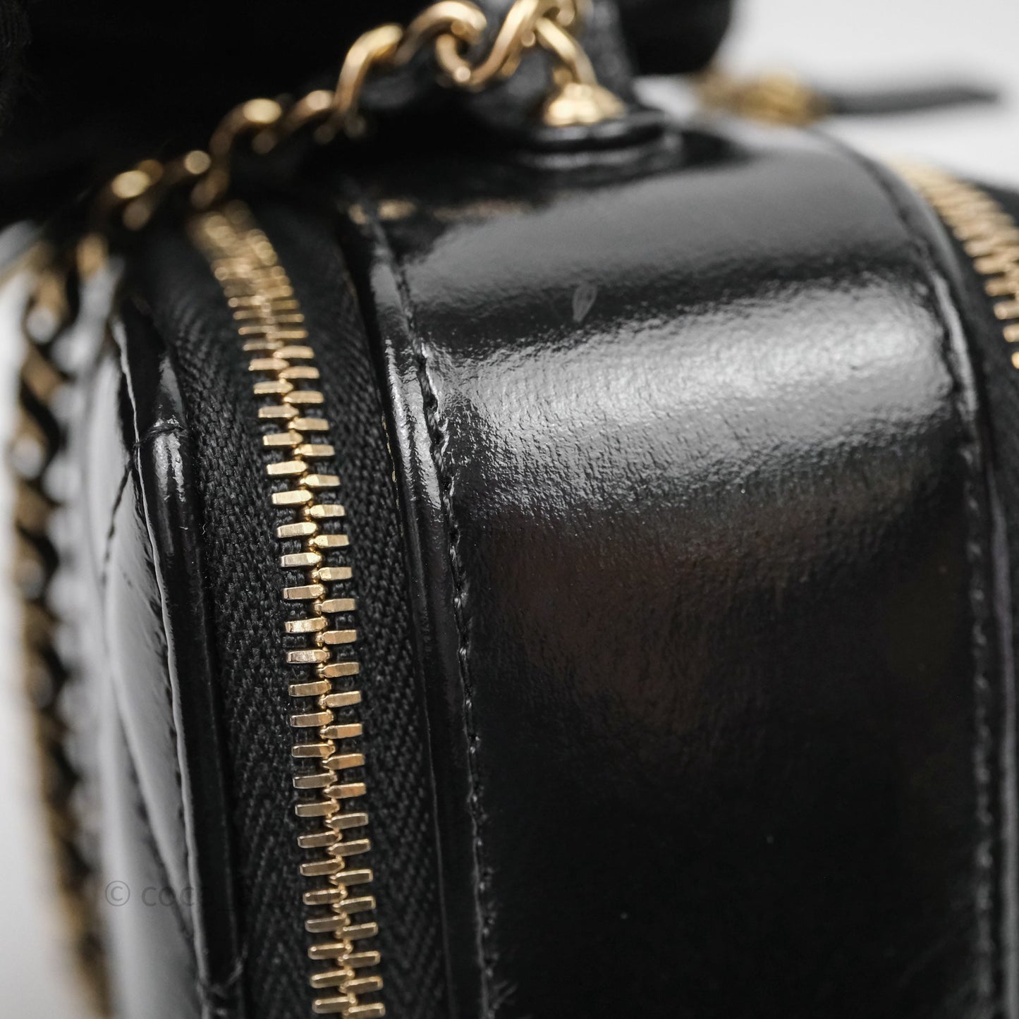 Chanel Small Top Handle Vanity Case Black Shiny Crumpled Calfskin Gold Hardware