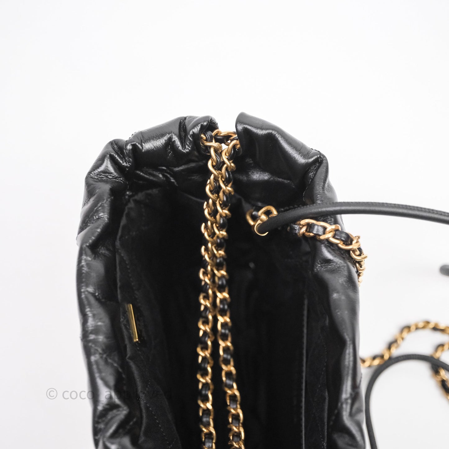 Chanel 22 Mini Bag Black Crumpled Calfskin Aged Gold Hardware