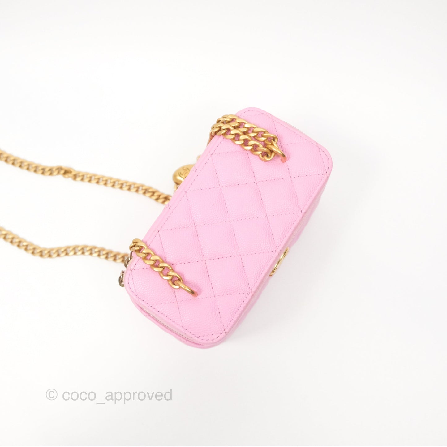 Chanel Vanity with Heart Adjustable Chain Pink Caviar Aged Gold Hardware