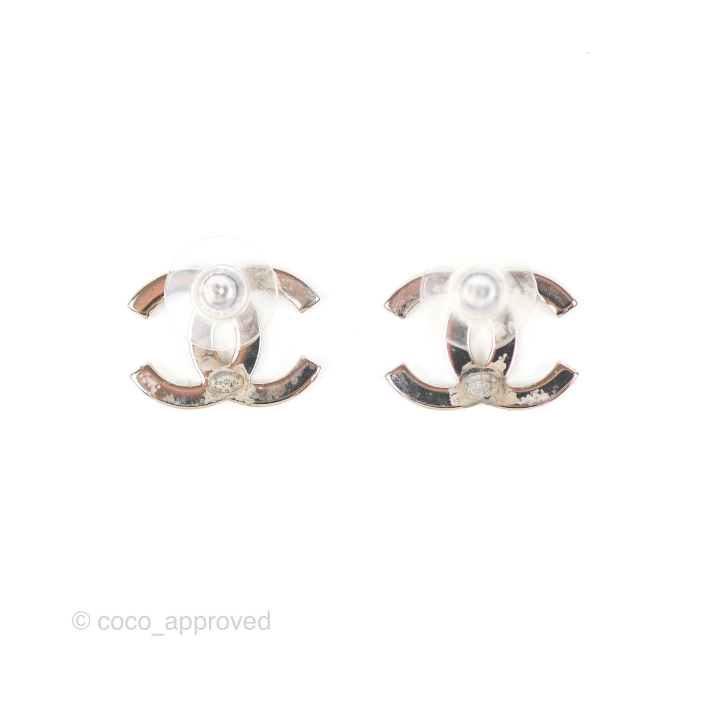 Chanel Crystal CC Earrings Silver Tone 16K