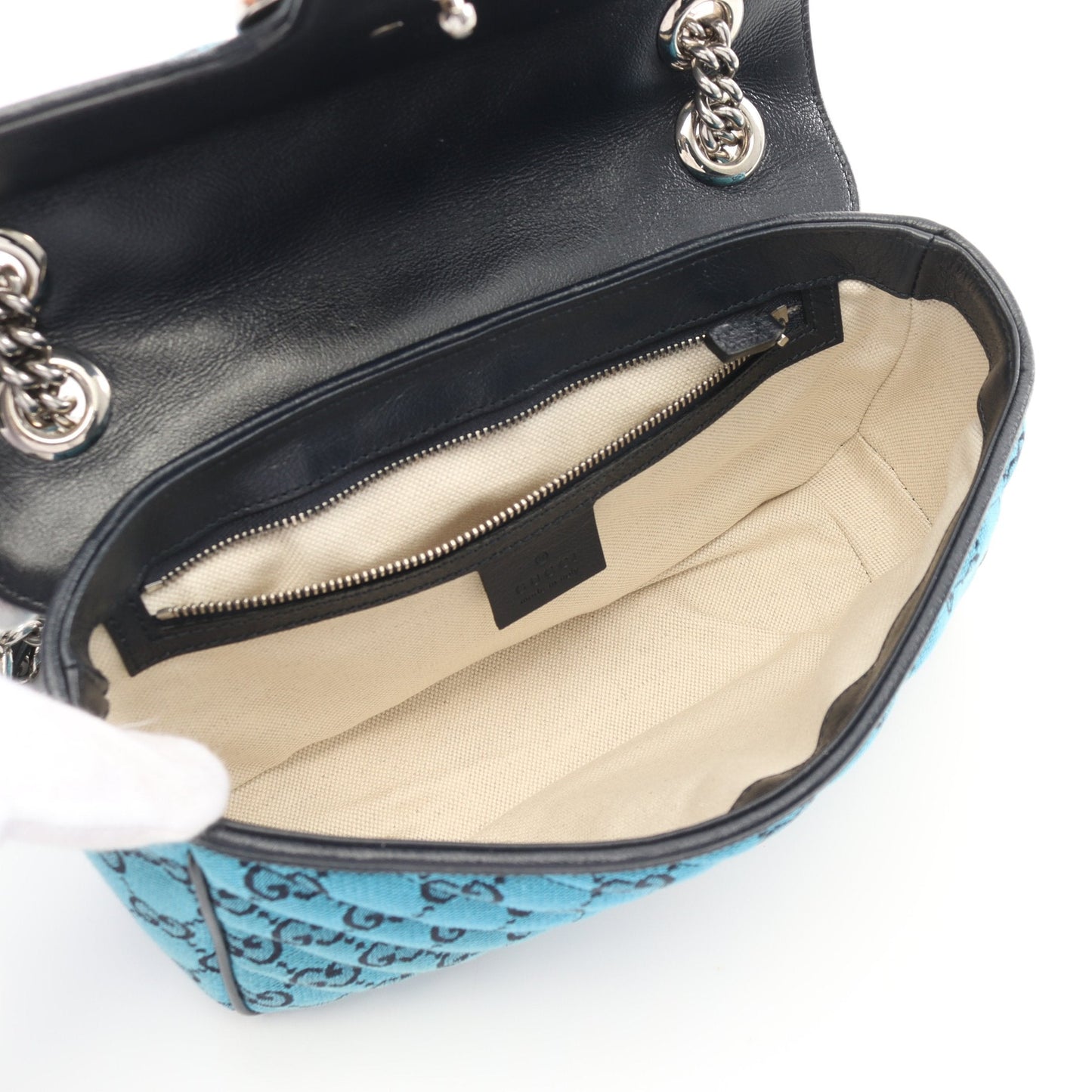 Luxury Gucci Trending 2025 GG Marmont Quilting Small Chain shoulder bag Canvas Leather Blue Dark navy