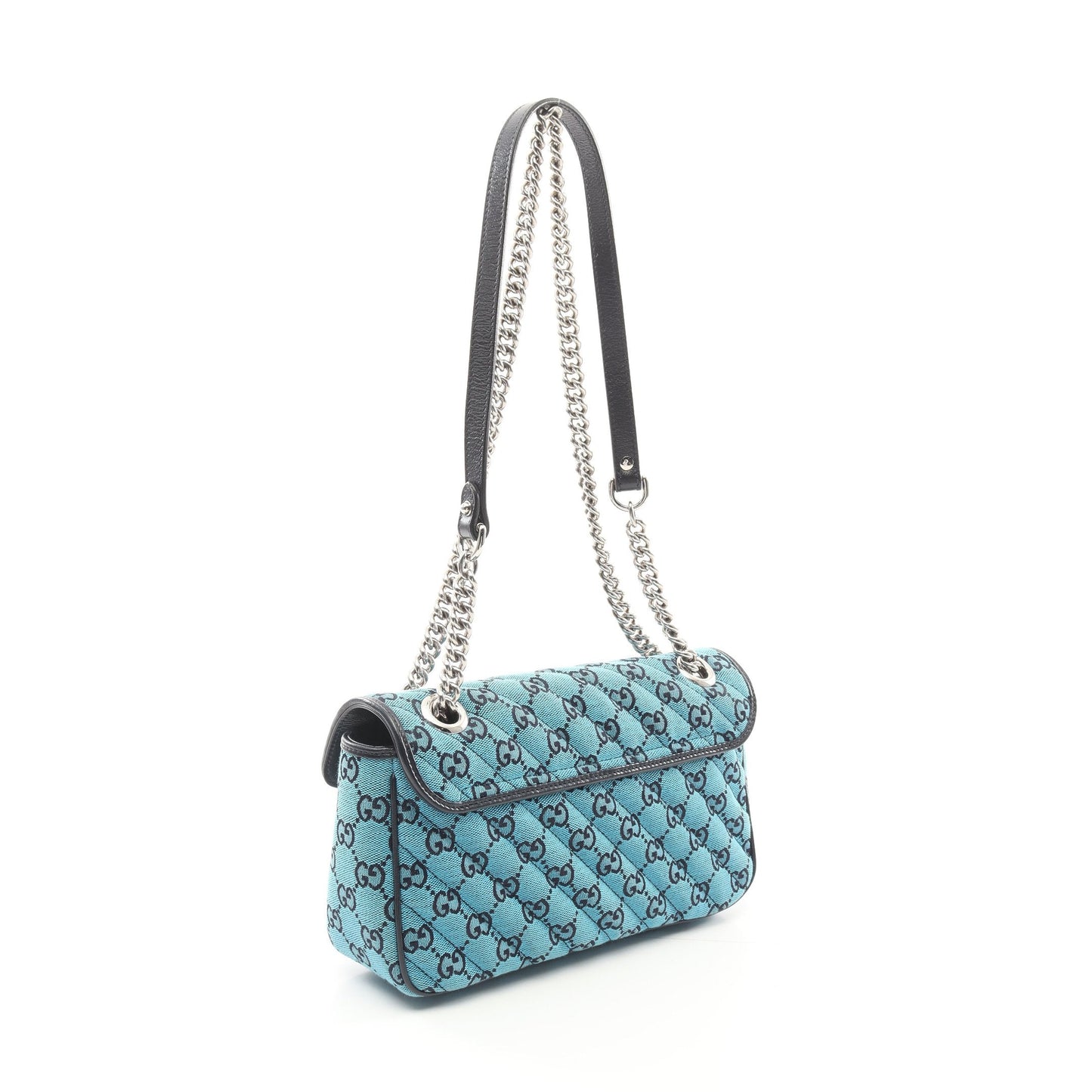 Luxury Gucci Trending 2025 GG Marmont Quilting Small Chain shoulder bag Canvas Leather Blue Dark navy