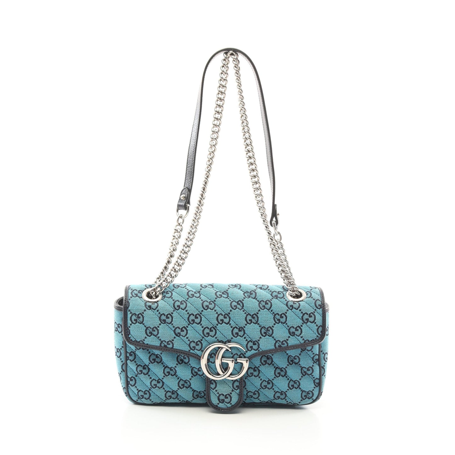 Luxury Gucci Trending 2025 GG Marmont Quilting Small Chain shoulder bag Canvas Leather Blue Dark navy