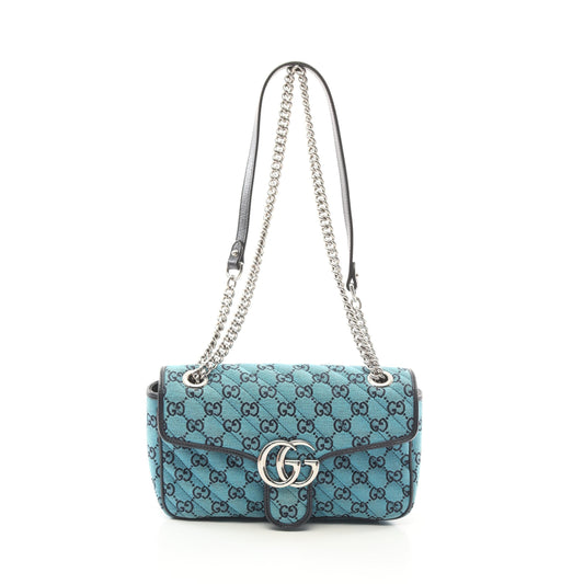 Luxury Gucci Trending 2025 GG Marmont Quilting Small Chain shoulder bag Canvas Leather Blue Dark navy