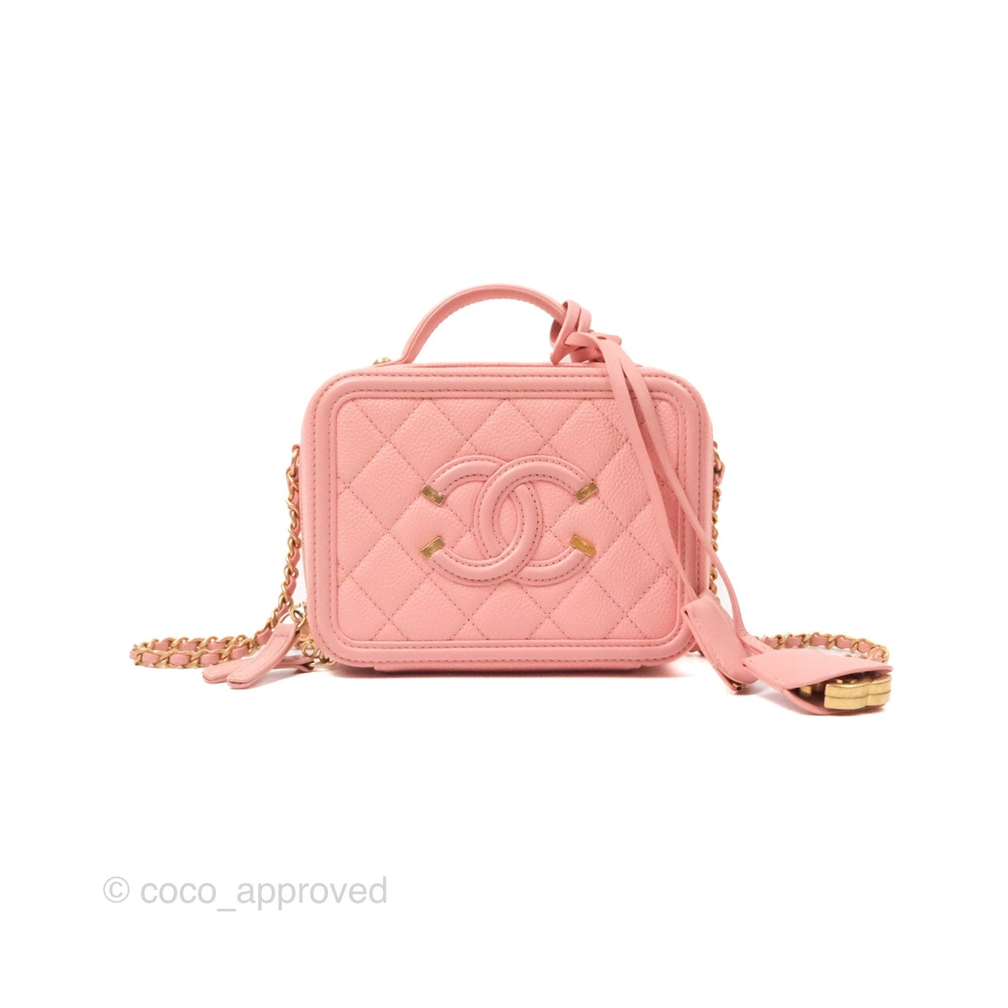 Chanel Quilted Small CC Filigree Vanity Case Dusty Pink Caviar Gold Hardware
