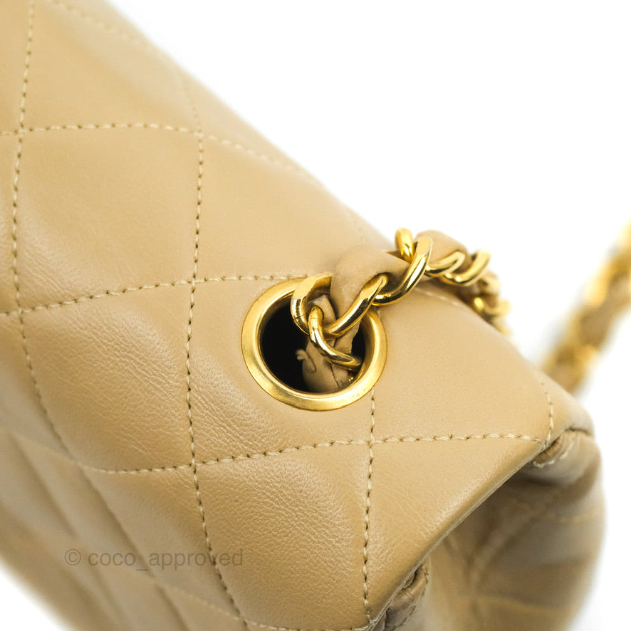 Chanel Vintage Square Flap Bag Beige Lambskin 24K Gold Hardware