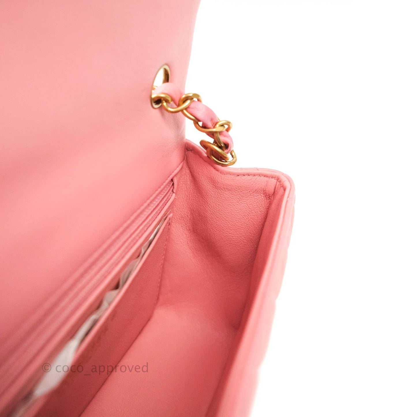 Chanel Classic Quilted Mini Rectangular Flap Pink Lambskin Aged Gold Hardware