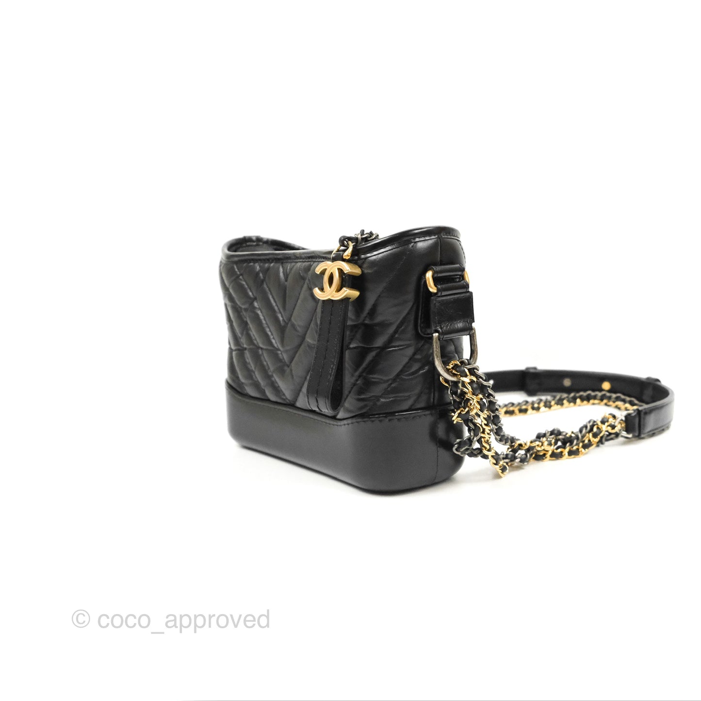 Chanel Calfskin Chevron Small Gabrielle Hobo Black Mixed Hardware