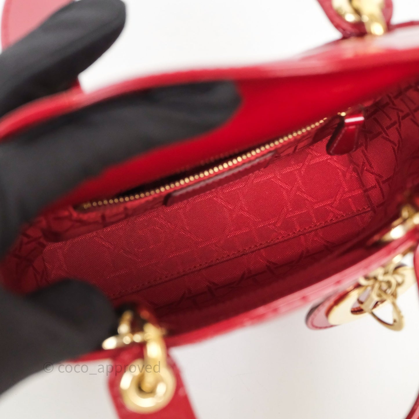Christian Dior Mini Lady Dior Red Patent Cannage Gold Hardware