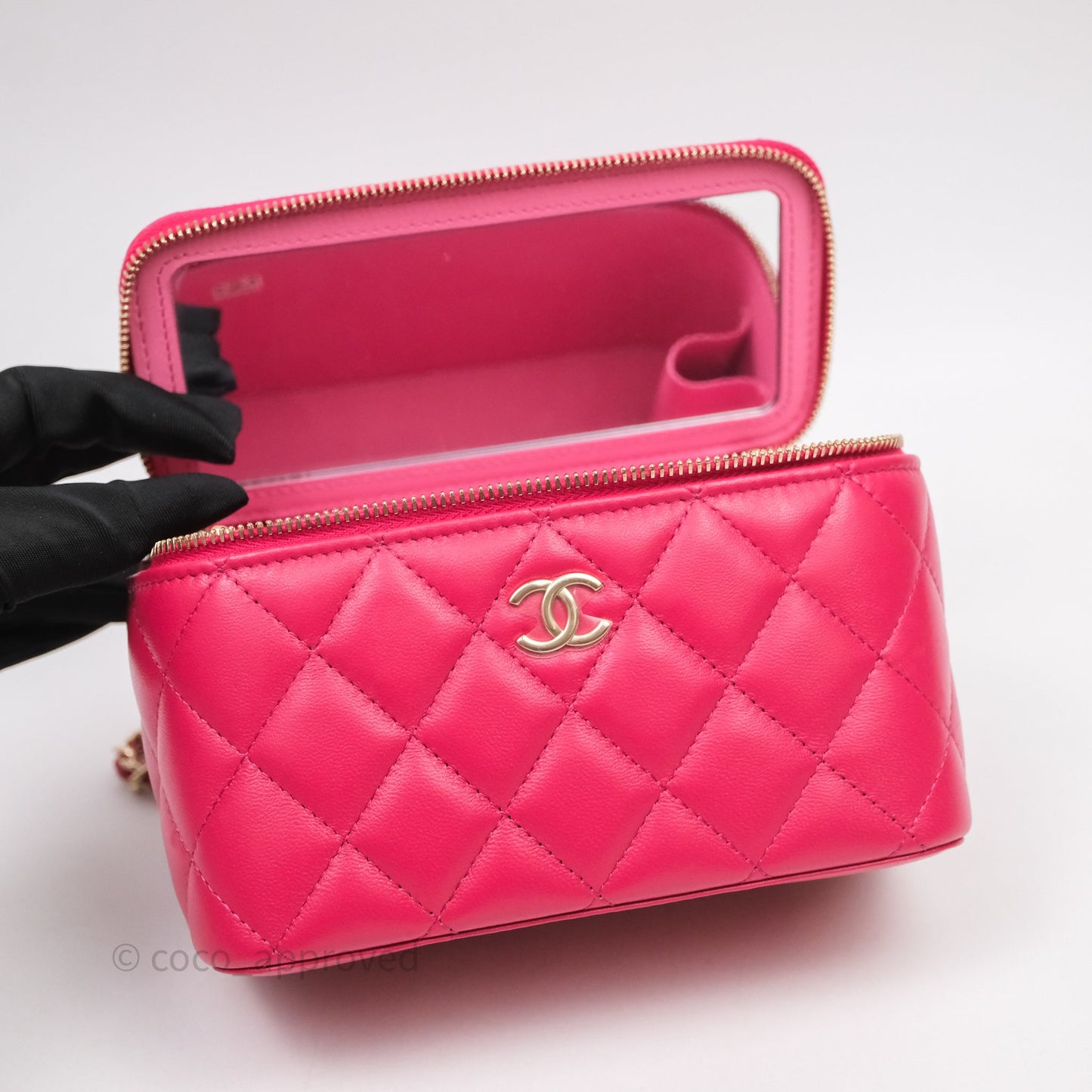 Chanel Vanity Rectangular Top Handle Pink Lambskin Gold Hardware