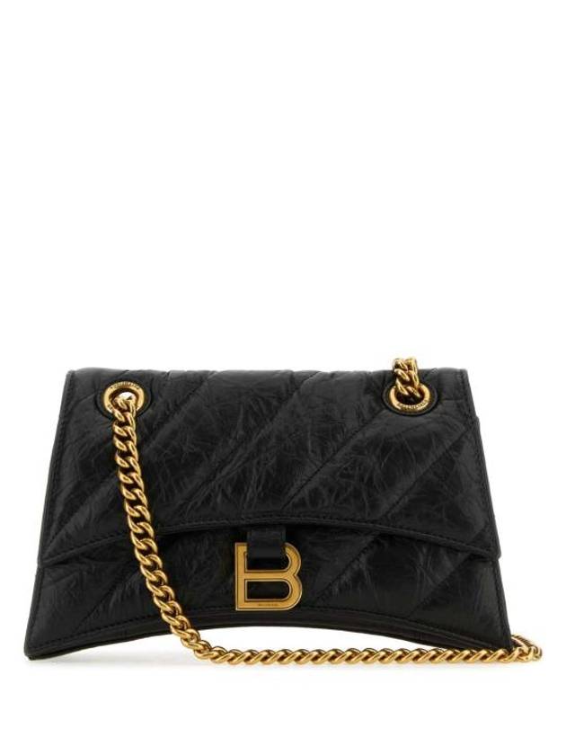 Luxury Balenciaga Crush Chain Strap Small Leather Shoulder Bag Gold Black