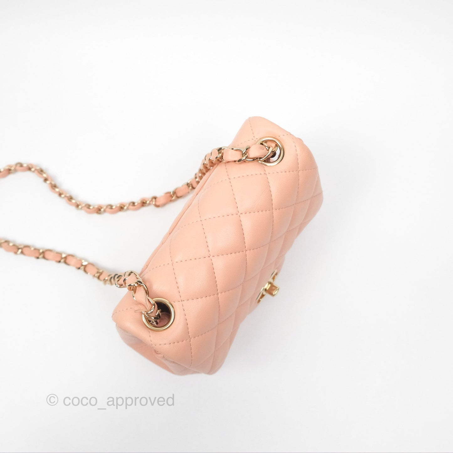 Chanel Quilted Mini Square Lambskin Light Beige Pink Gold Hardware