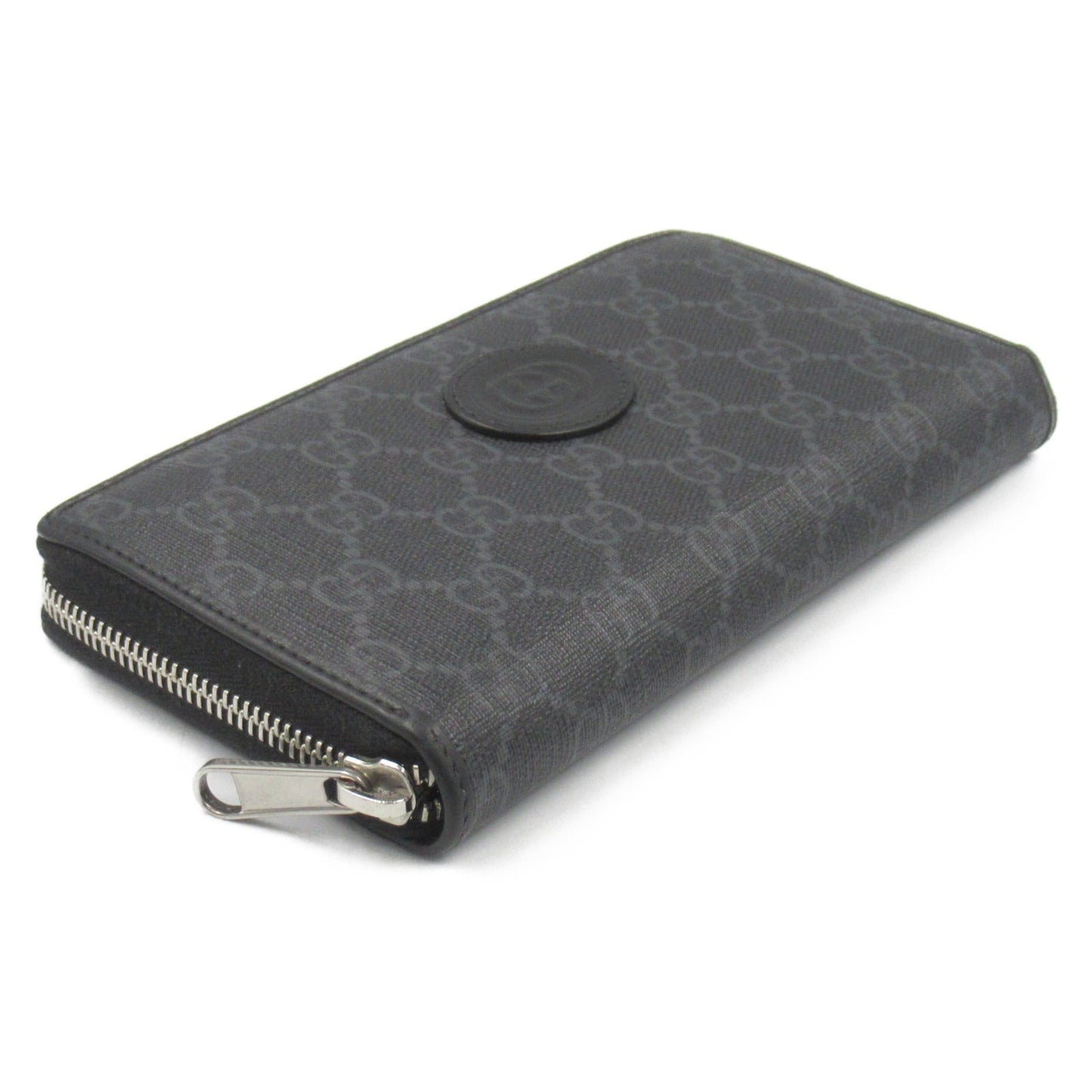 Luxury Gucci Trending 2025 Interlocking G Round long wallet Round zipper long wallet PVC Coated Canvas Black