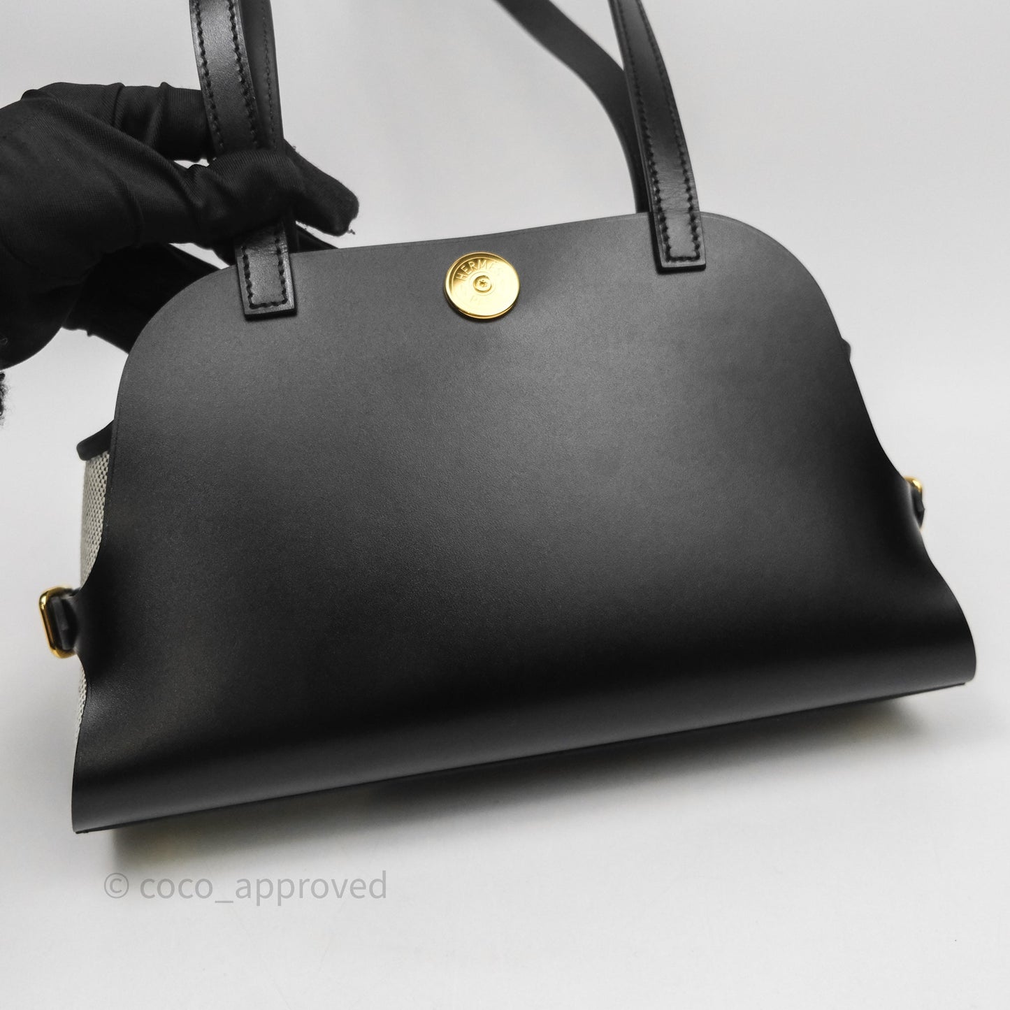Hermès Tablier Sellier Noir 89/Ecru Swift Calfskin/H canvas Bag Gold Hardware