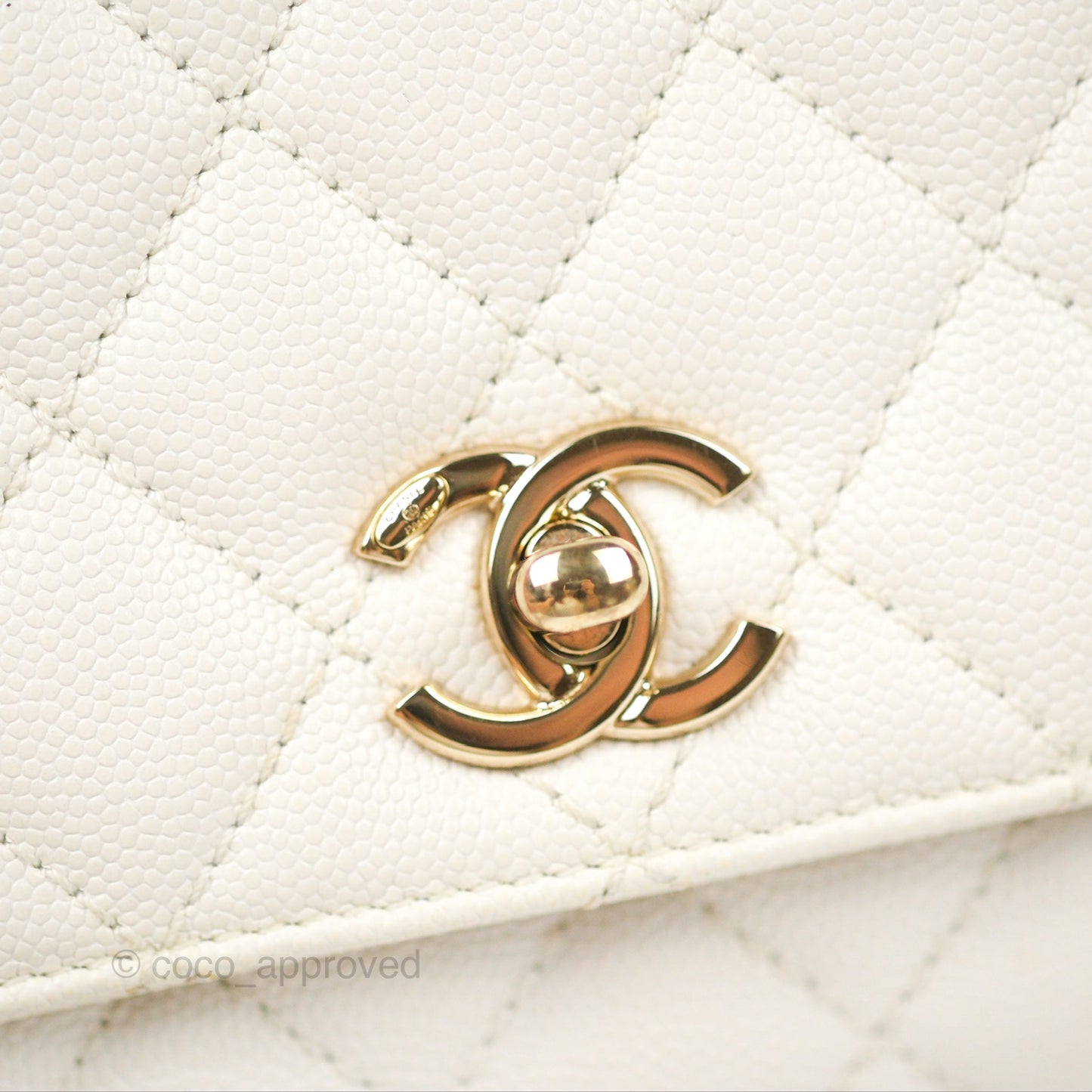 Chanel Mini Coco Handle Quilted Ivory White Caviar Gold Hardware