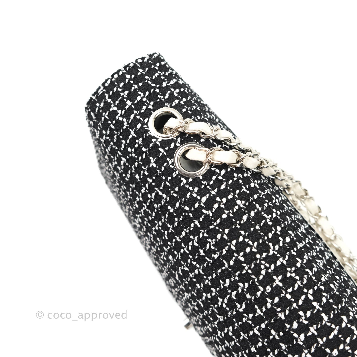 Chanel Classic Single Flap Bag Black/White Tweed Silver Hardware