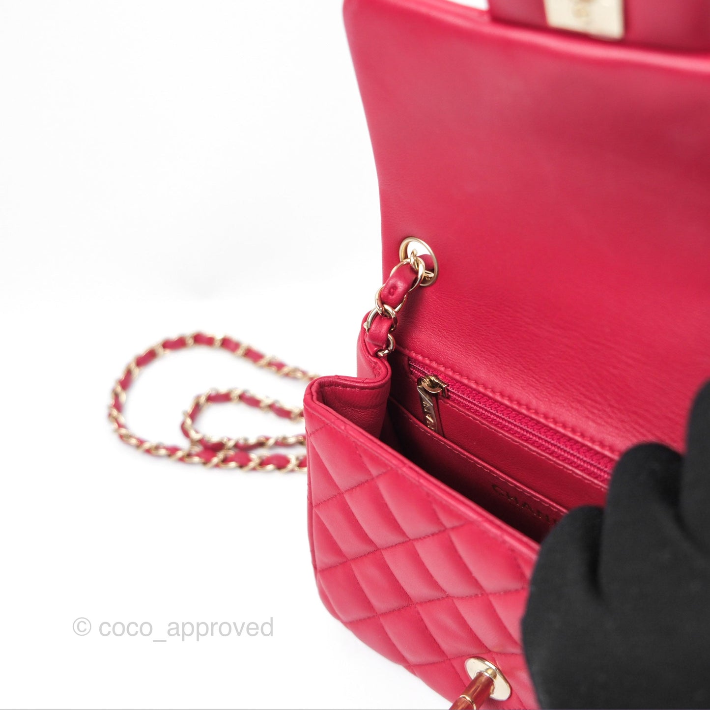 Chanel Mini Square Flap Red Lambskin Light Gold Hardware