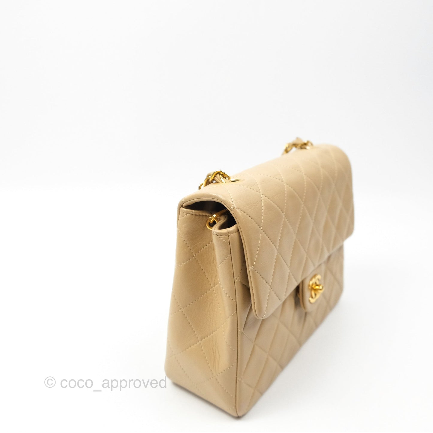 Chanel Vintage Square Flap Bag Beige Lambskin 24K Gold Hardware
