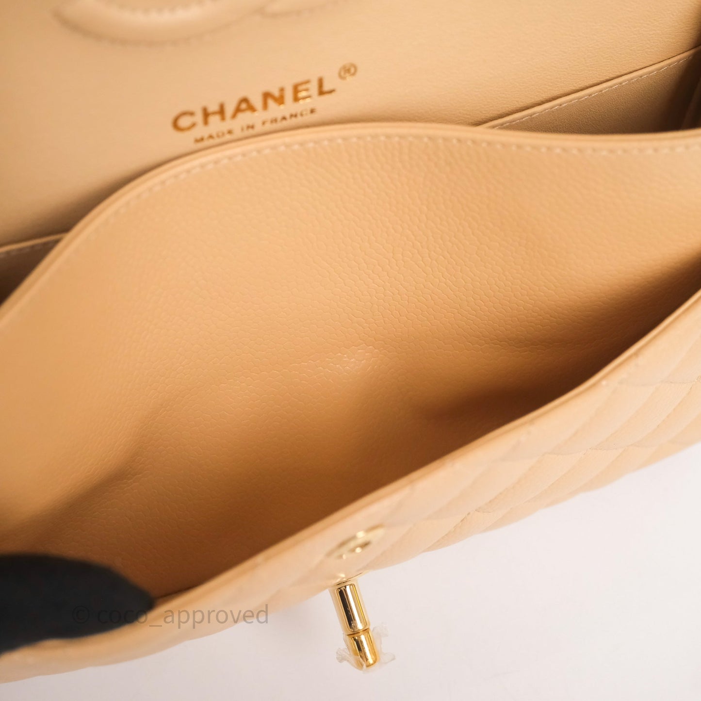 Chanel Classic M/L Medium Flap Quilted Beige Caviar Gold Hardware