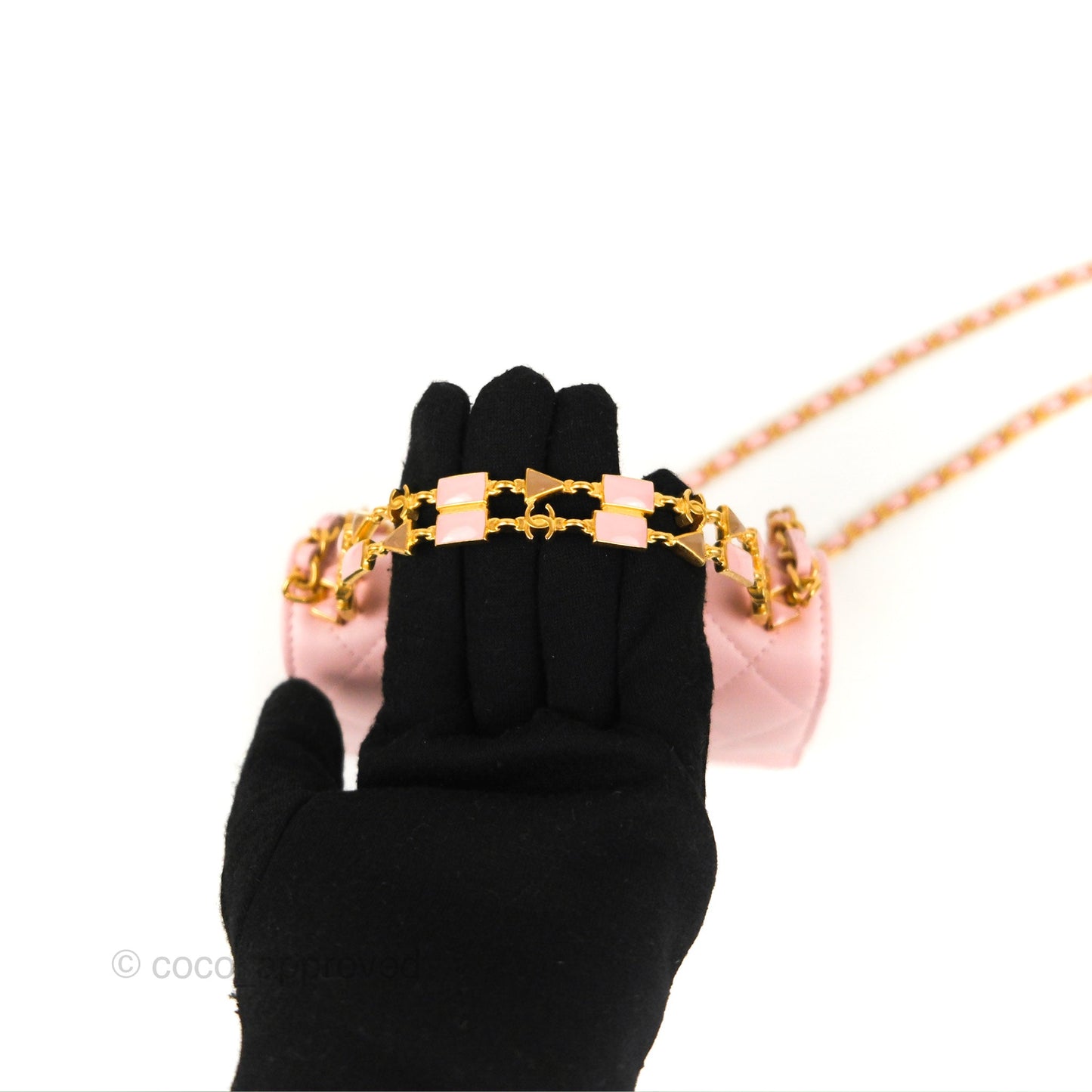 Chanel Enamel Top Handle Clutch with Chain Pink Lambskin Aged Gold Hardware 22B