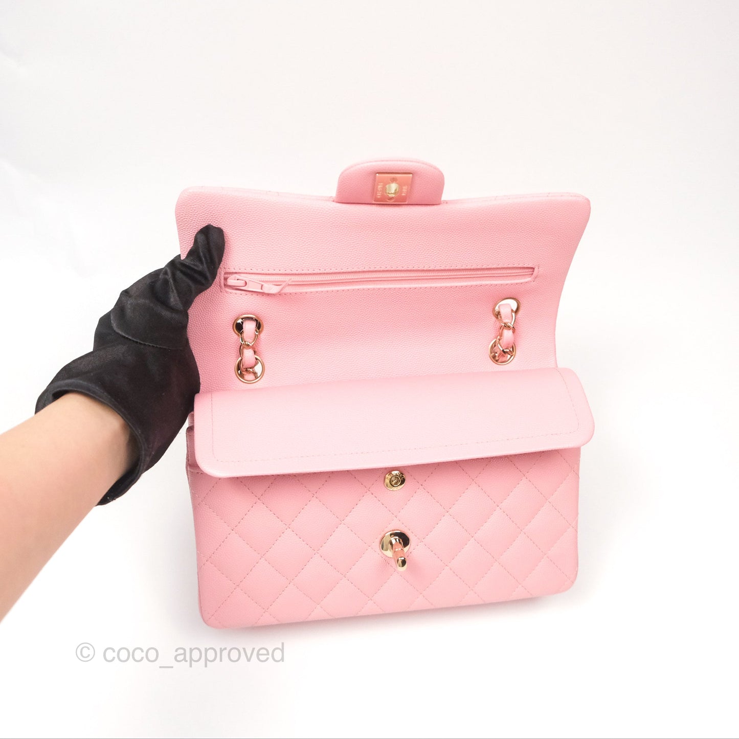 Chanel Small Classic Flap Quilted Sakura Pink Caviar Gold Hardware