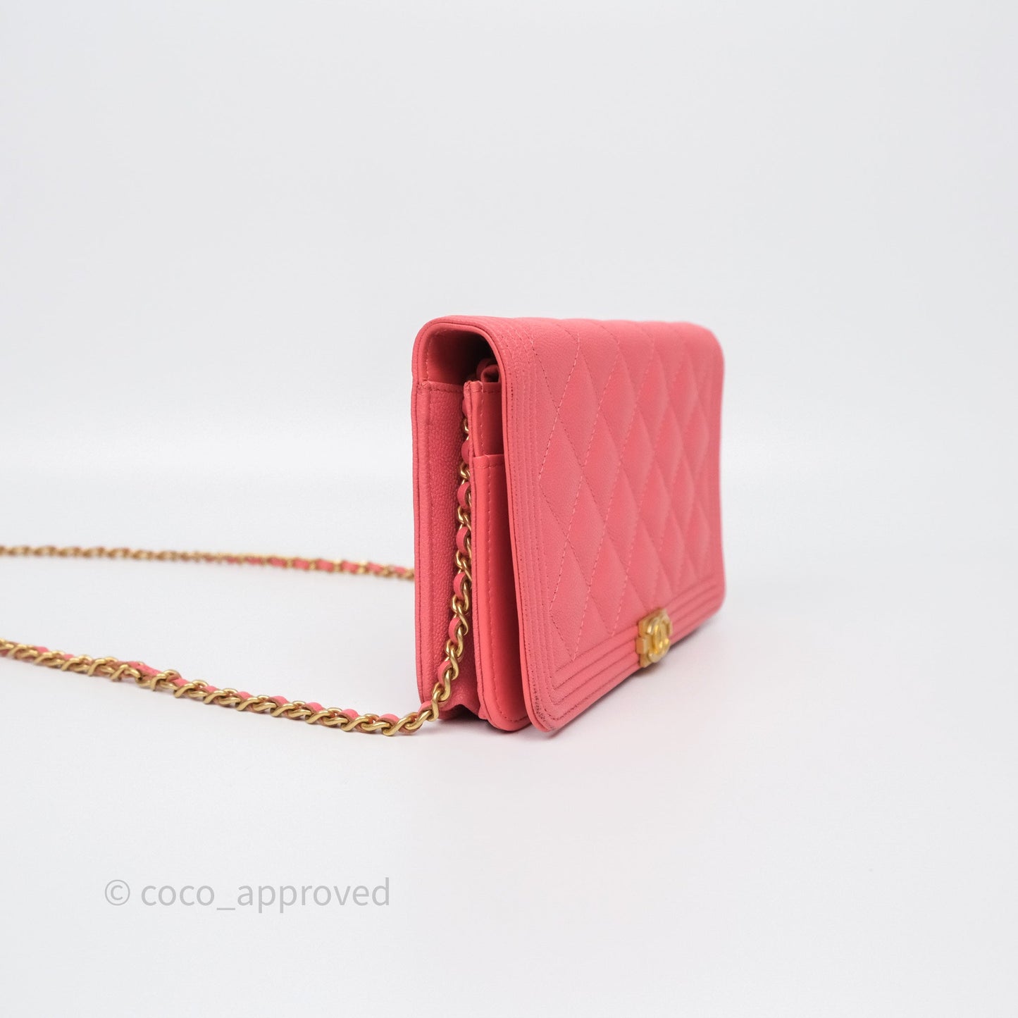 Chanel Boy Wallet on Chain WOC Quilted Dark Pink Caviar Aged Gold Hardware