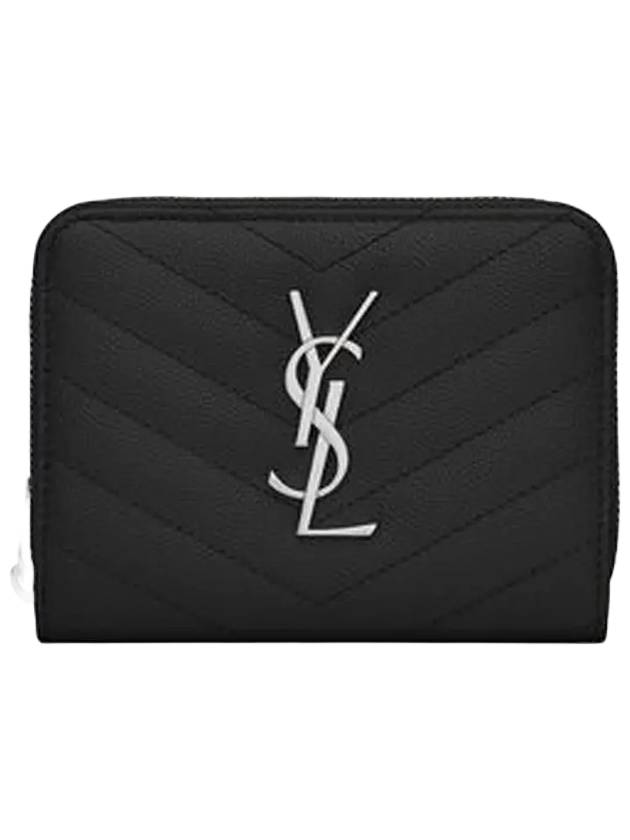 Luxury Saint Laurent Matelasse Compact Zipper Leather Half Wallet Black