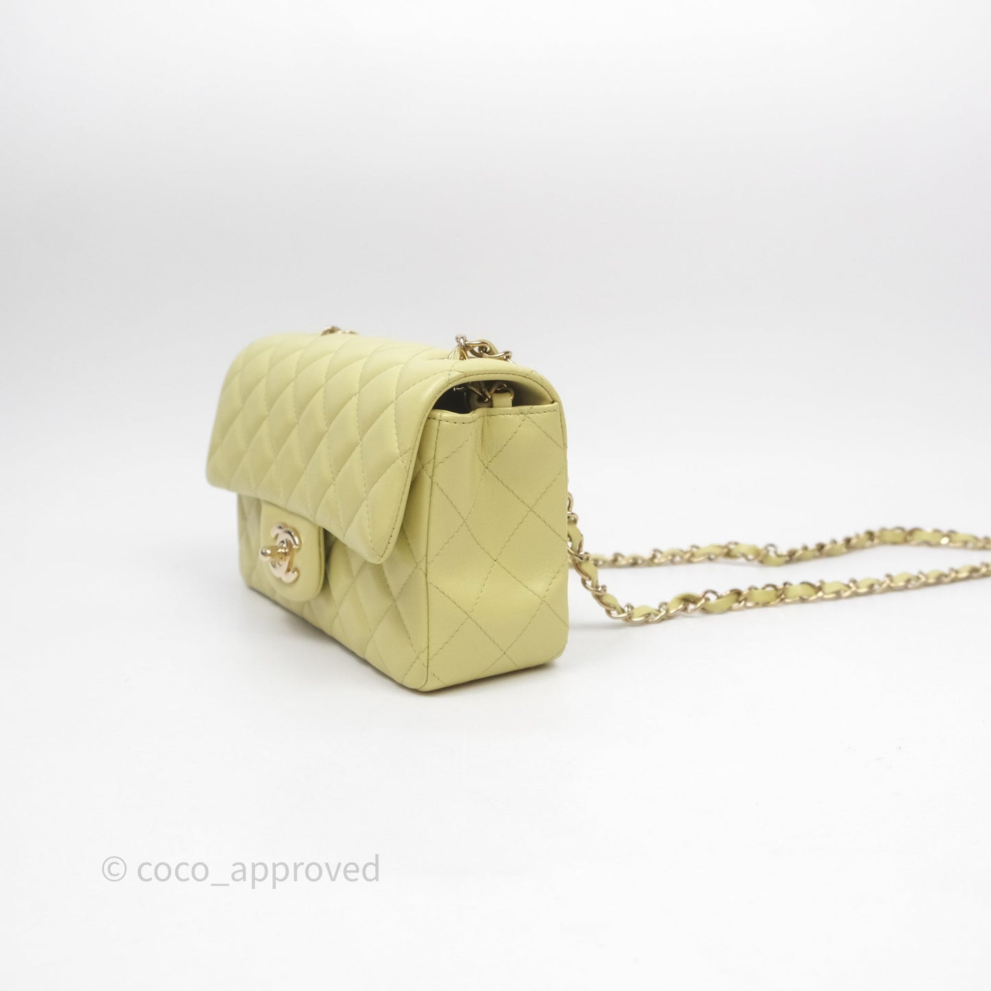 Chanel Mini Rectangular Flap Quilted Green Lambskin Gold Hardware