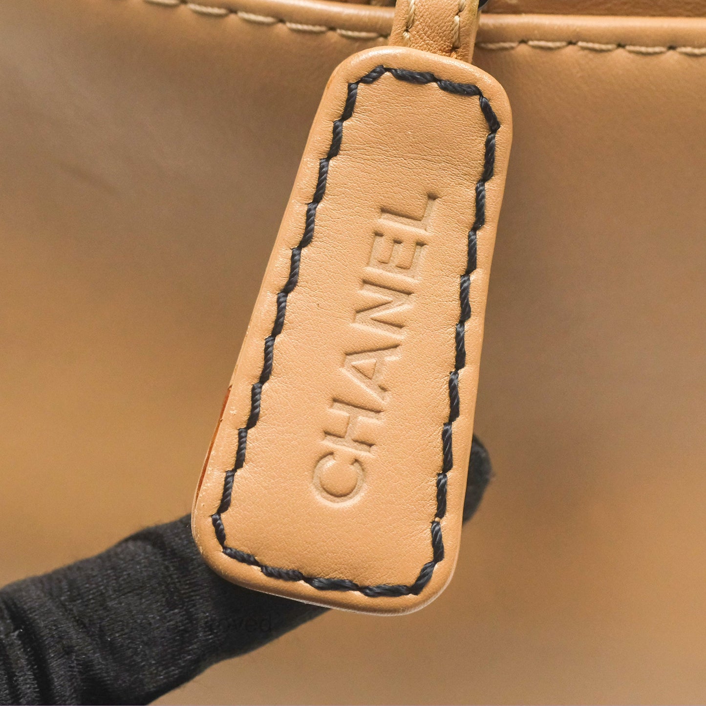 Chanel Contrast Stitch Surpique Bowler Bag Beige Calfskin Matte Black Hardware