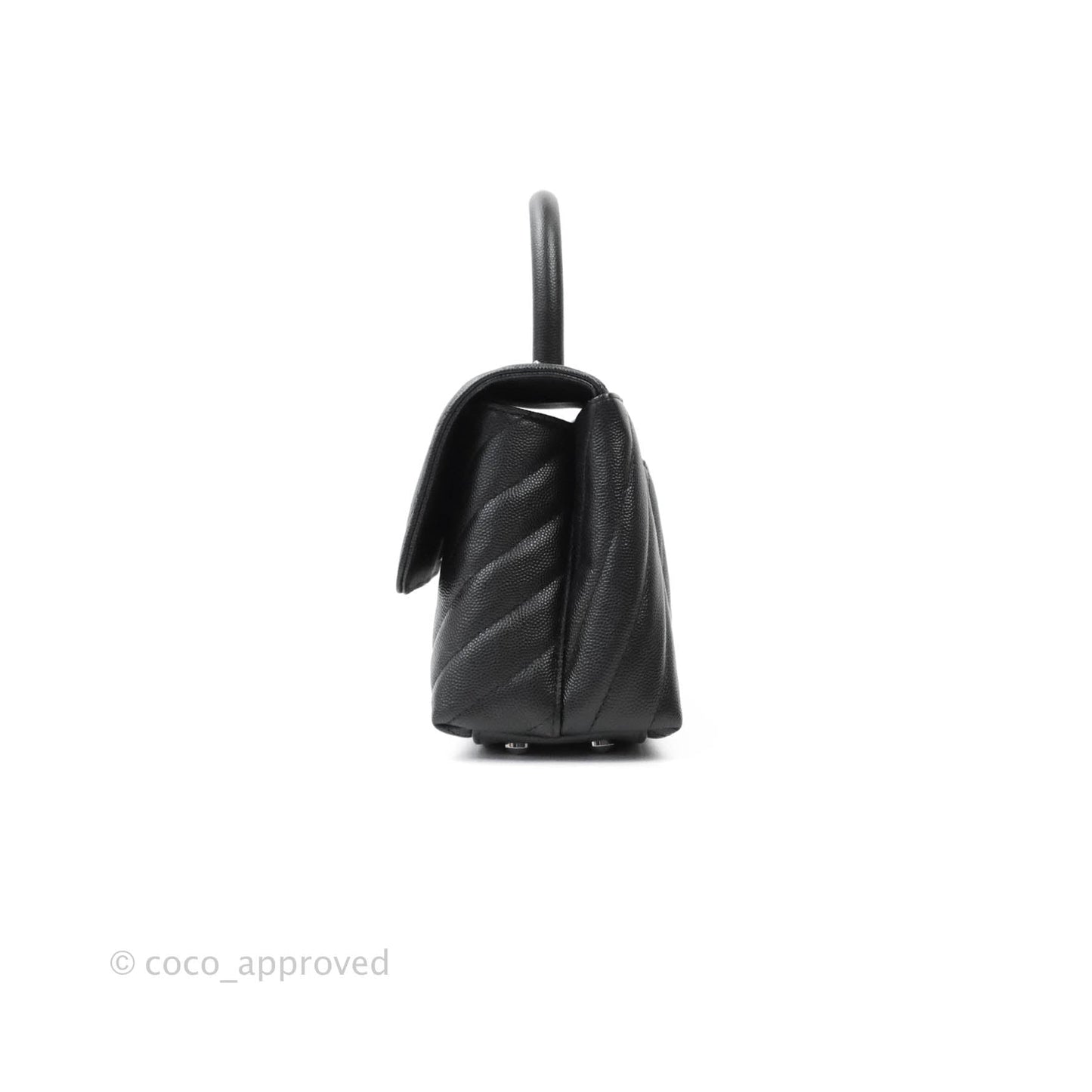 Chanel Mini (Small) Coco Handle Chevron Black Caviar Gun Metal Hardware
