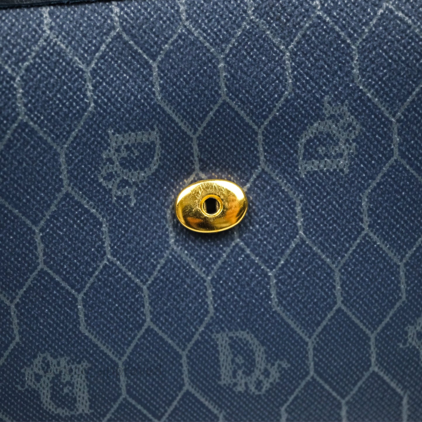 Christian Dior Vintage Honeycomb Flap Bag Navy Gold Hardware