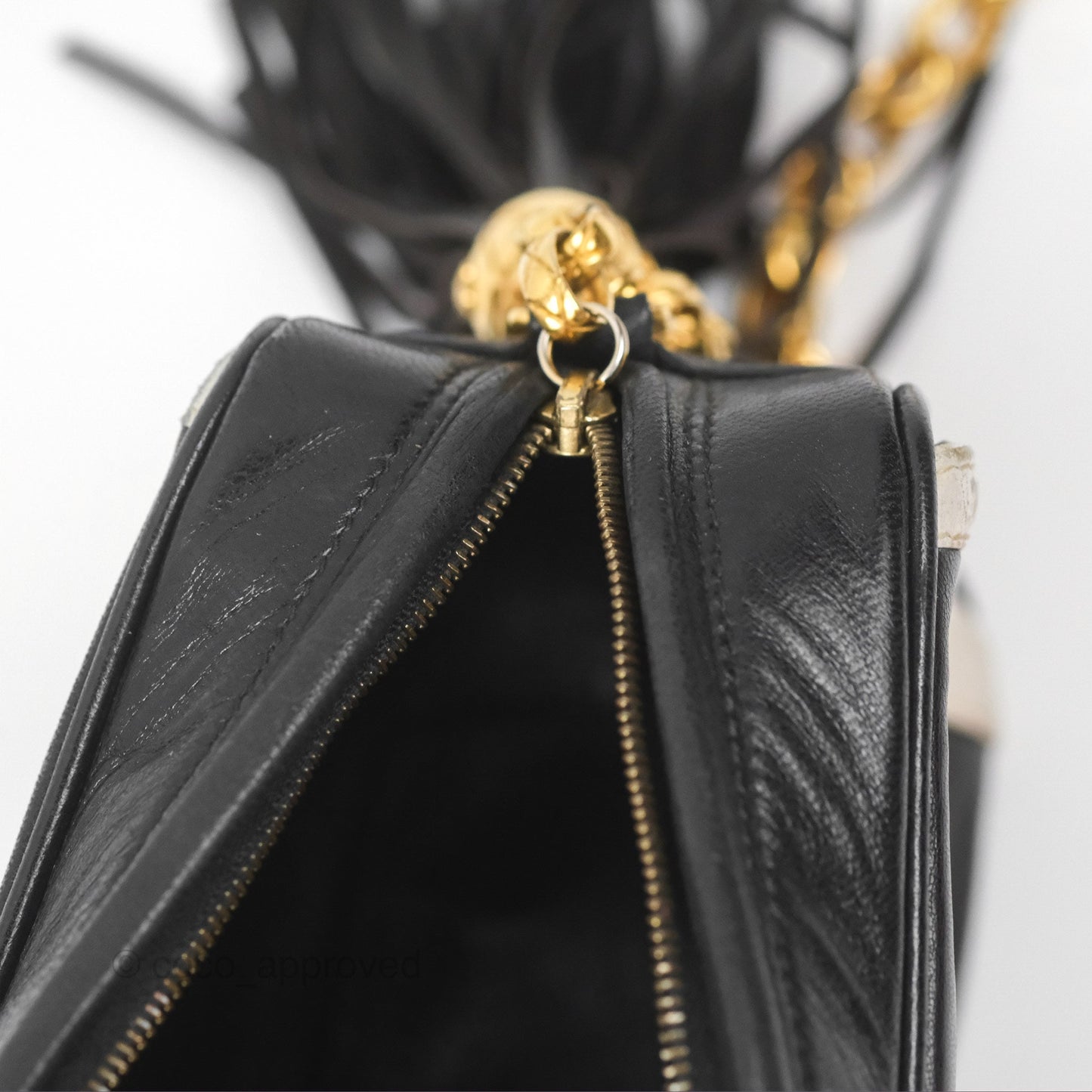 Chanel Vintage White CC Camera Bag Black Lambskin Gold Hardware