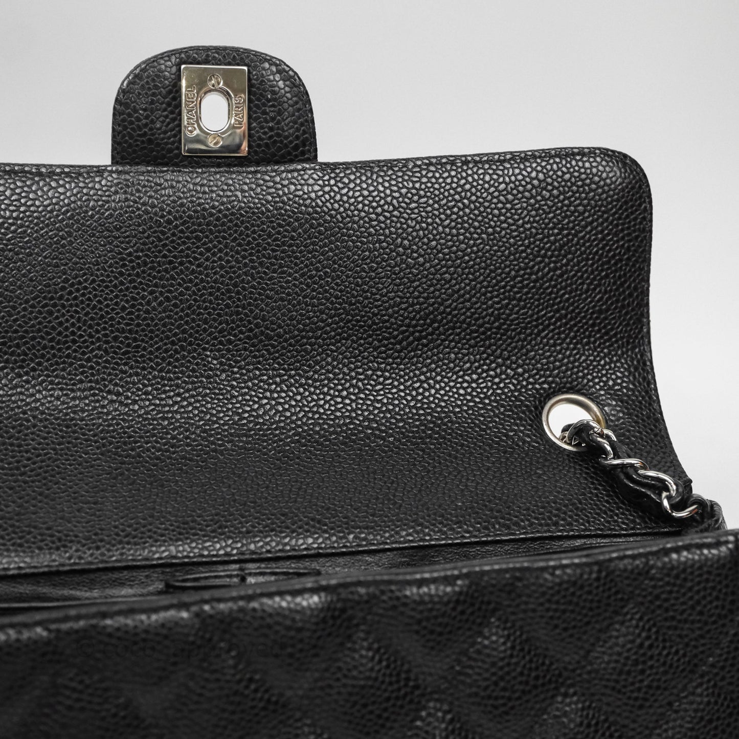 Chanel East West Flap Bag Black Caviar Silver Hardware