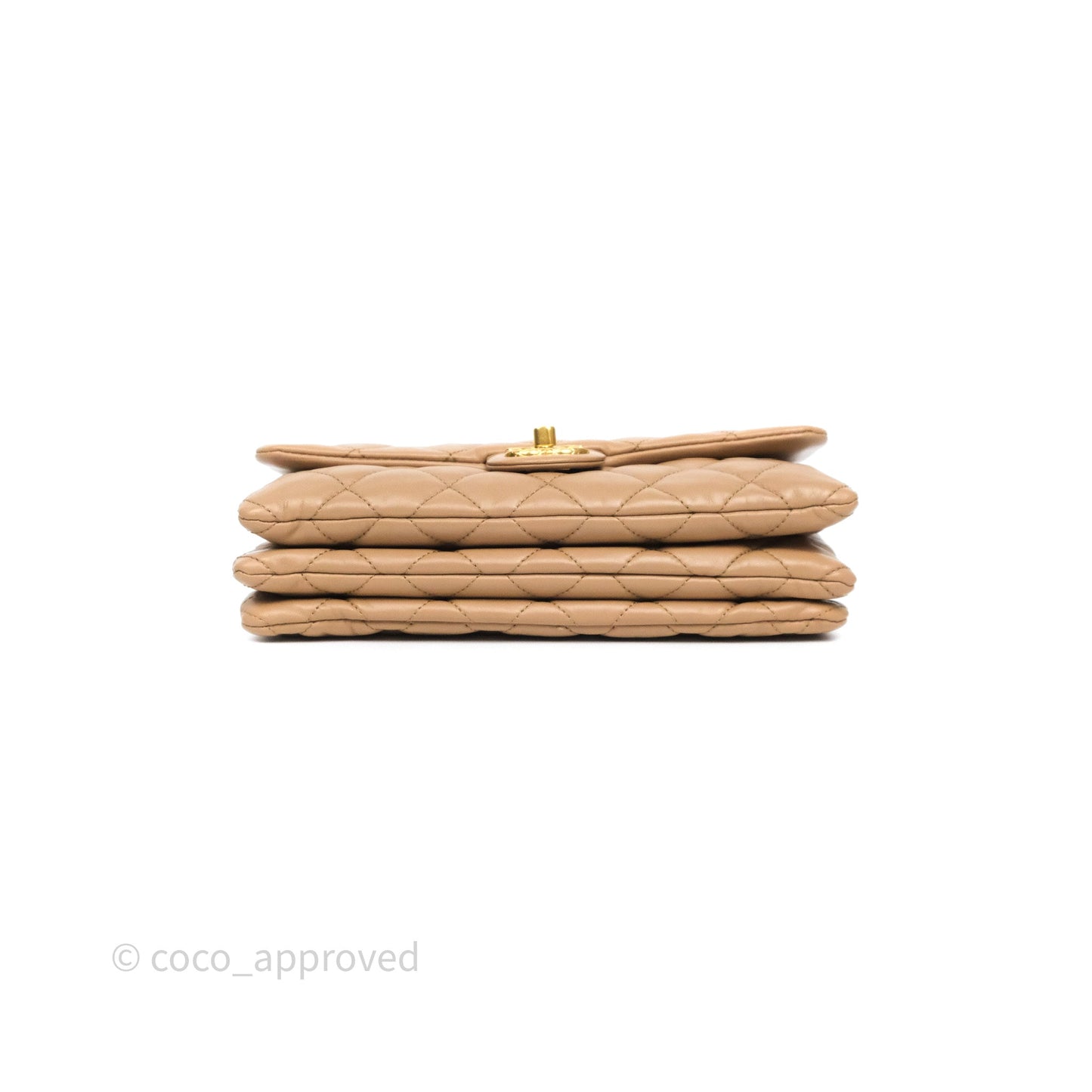 Chanel Medium All Slide Adjustable Chain Flap Bag Beige Lambskin Aged Gold Hardware