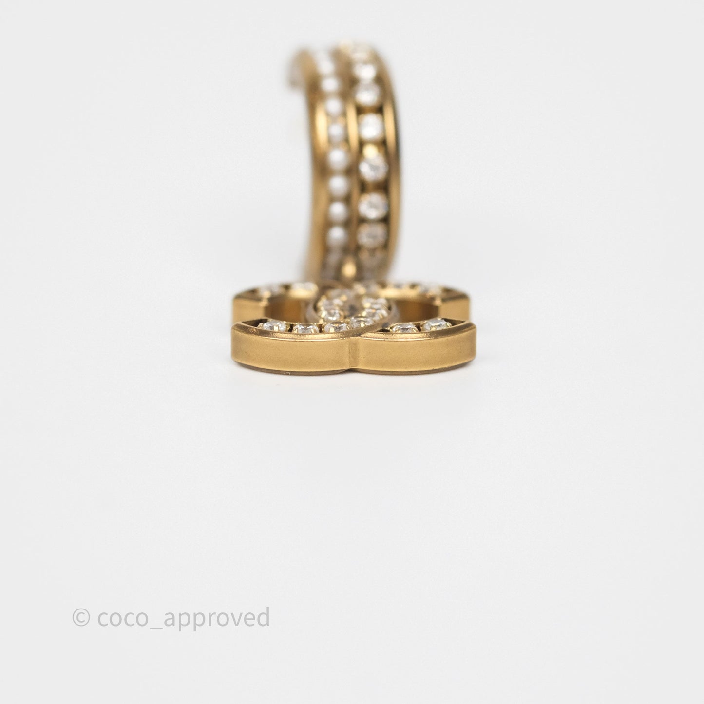 Chanel CC Crystal Pearl Hoop Earrings Gold Tone 21C