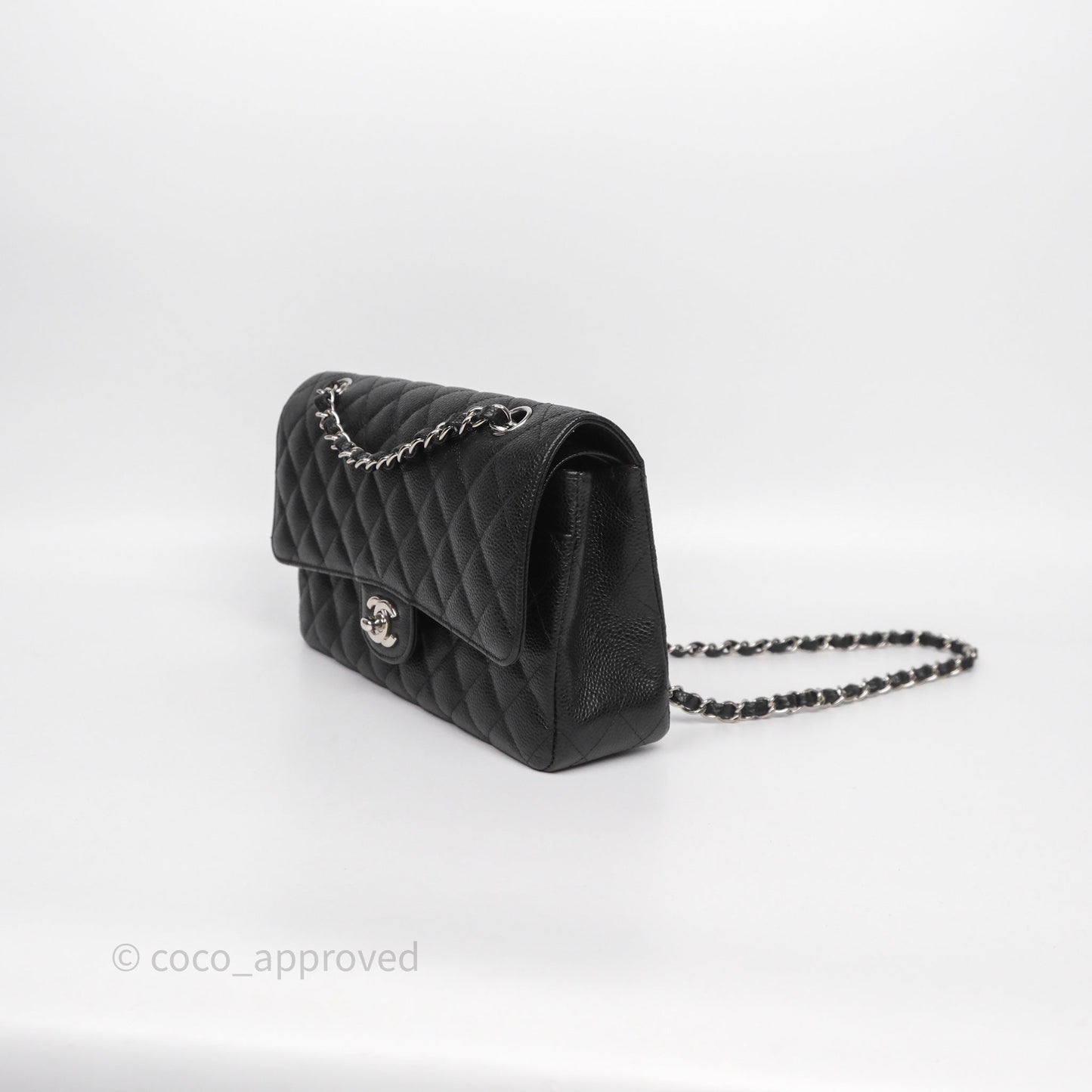 Chanel Classic M/L Medium Flap Quilted Black Caviar Silver Hardware