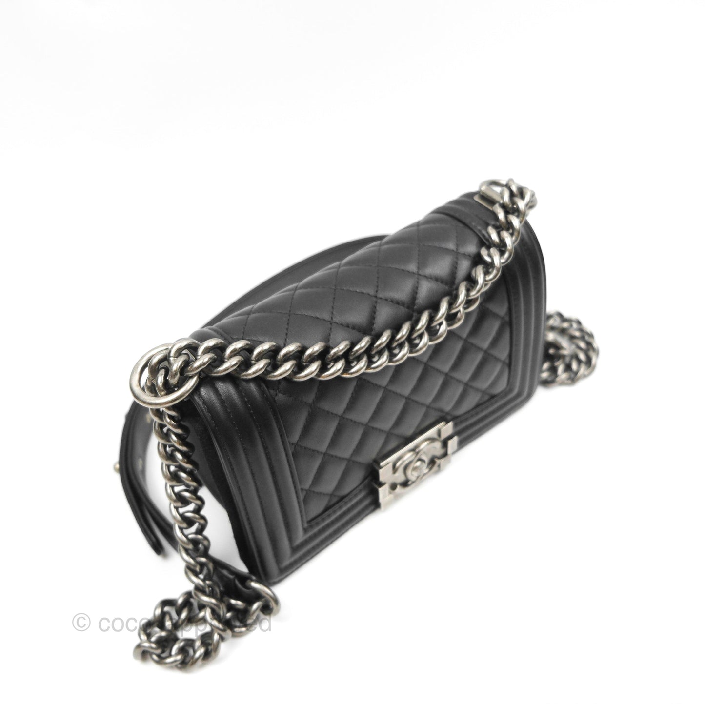 Chanel Small Boy Quilted Black Calfskin Ruthenium Hardware