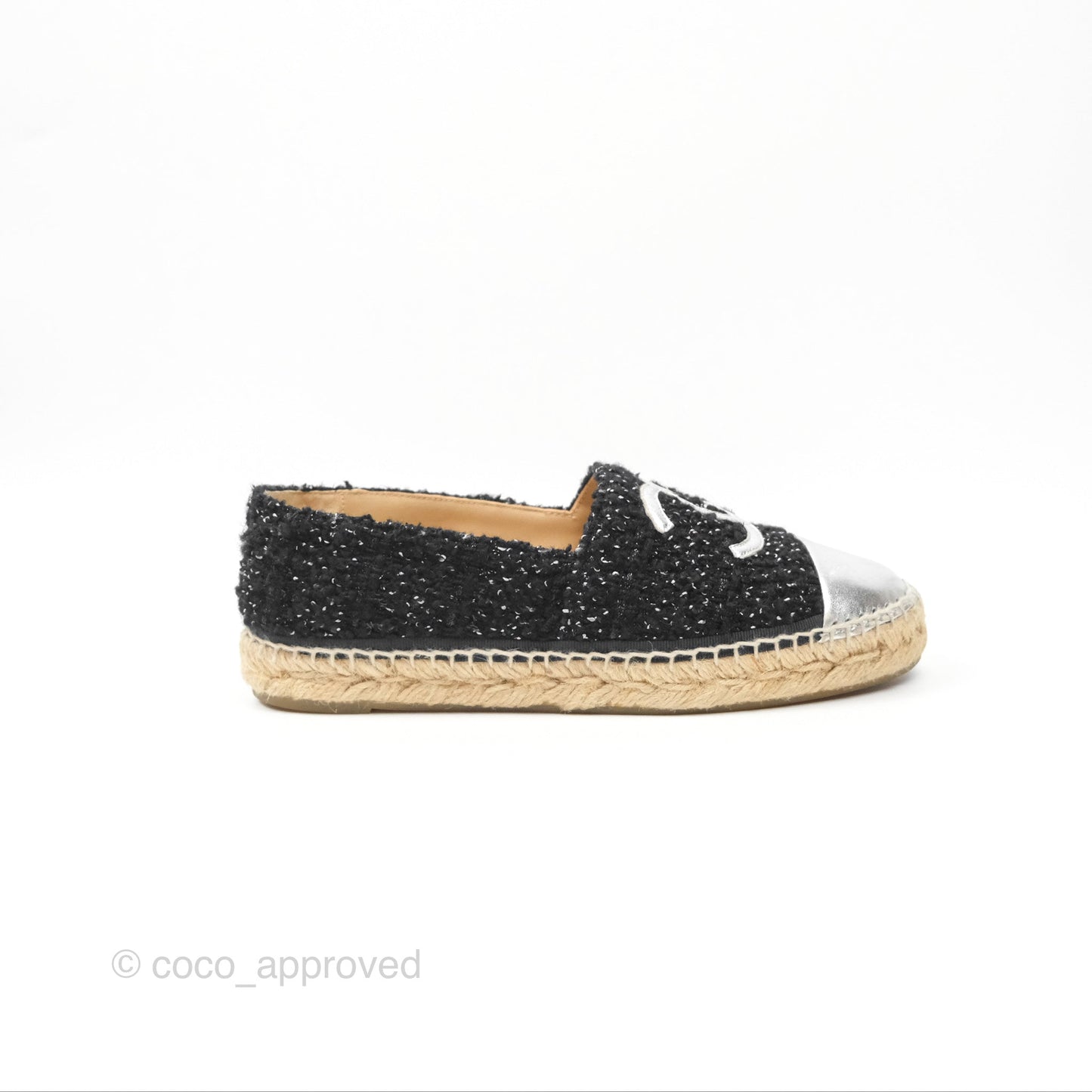 Chanel Espadrille Black Silver Tweed Size 37