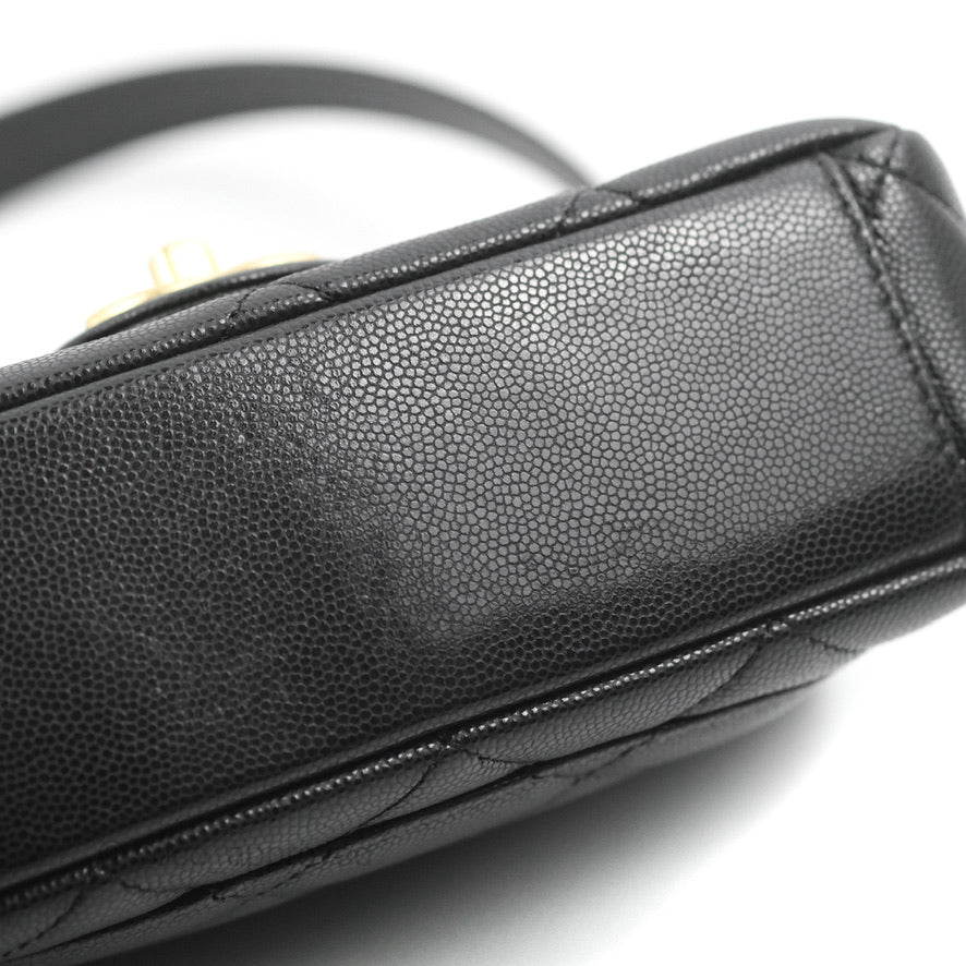 Chanel Small Flap with Coin Charm Black Caviar Aged Gold Hardware 22A